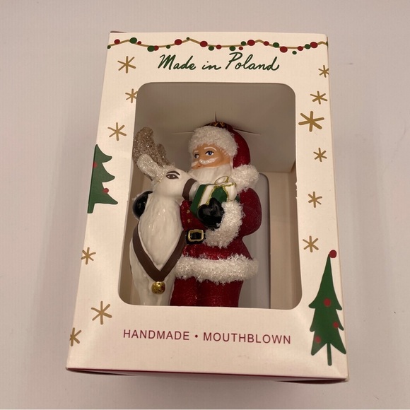 NEW Made in Poland Santa and Reindeer Hand Blown and Hand Painted Ornament - Picture 2 of 3